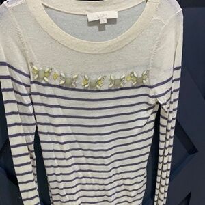 Loft Striped Sweater with Embellishments